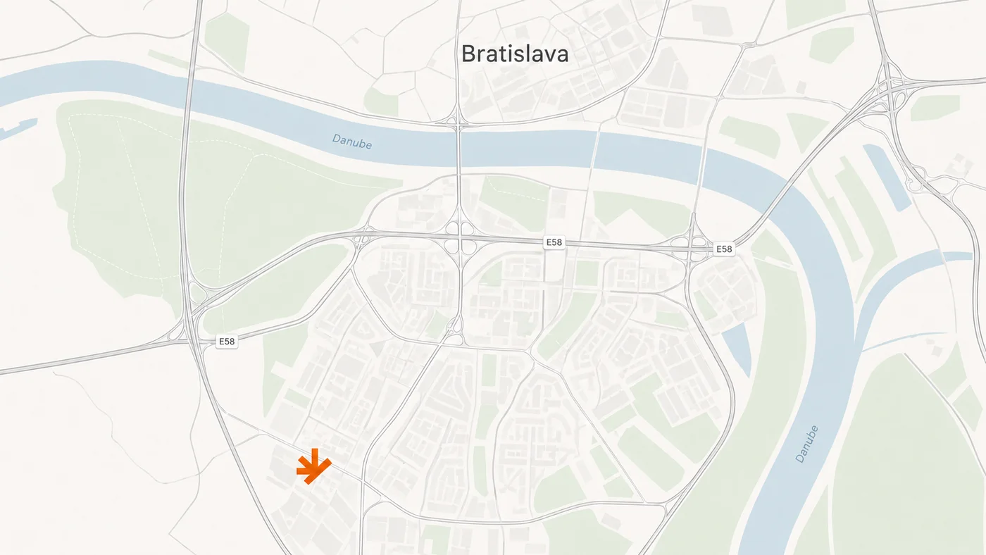 Mapa — firemný sklad Petržalka, Kopčianska 92, Bratislava
